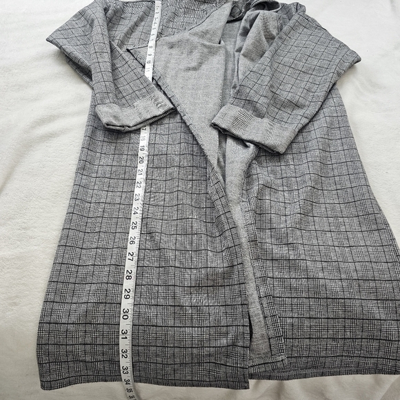 Eleven22 Draped Waterfall Collar Plaid Open Front Cardigan Jacket - Picture 8 of 10